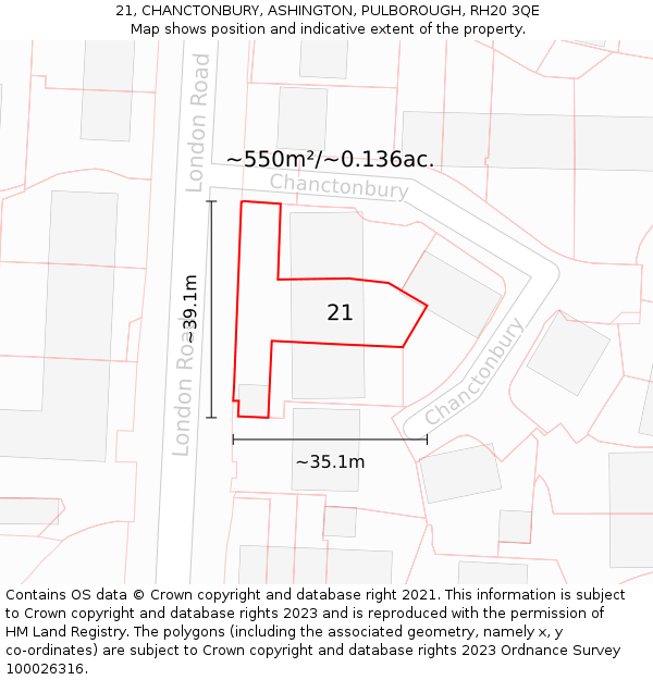 21, CHANCTONBURY, ASHINGTON, PULBOROUGH, RH20 3QE: Plot and title map
