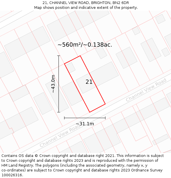 21, CHANNEL VIEW ROAD, BRIGHTON, BN2 6DR: Plot and title map