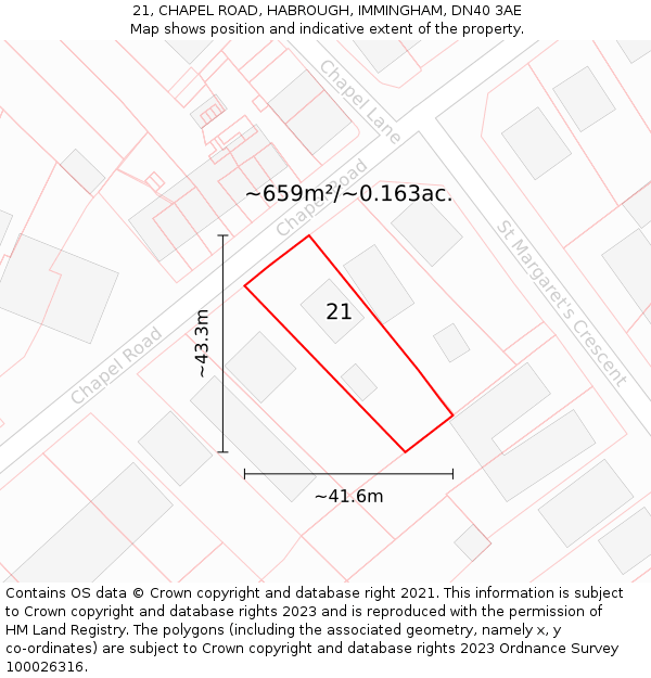 21, CHAPEL ROAD, HABROUGH, IMMINGHAM, DN40 3AE: Plot and title map