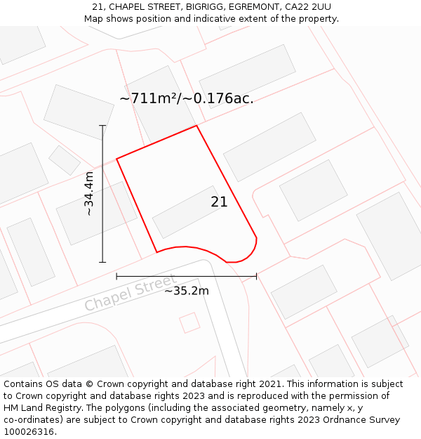 21, CHAPEL STREET, BIGRIGG, EGREMONT, CA22 2UU: Plot and title map