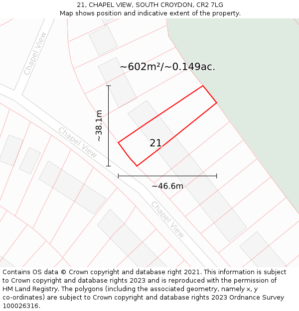 21, CHAPEL VIEW, SOUTH CROYDON, CR2 7LG: Plot and title map