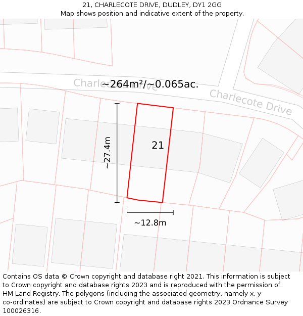 21, CHARLECOTE DRIVE, DUDLEY, DY1 2GG: Plot and title map