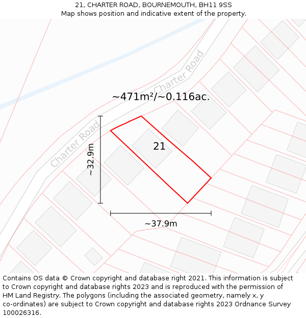 21, CHARTER ROAD, BOURNEMOUTH, BH11 9SS: Plot and title map