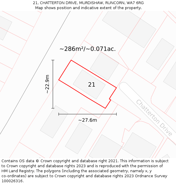21, CHATTERTON DRIVE, MURDISHAW, RUNCORN, WA7 6RG: Plot and title map