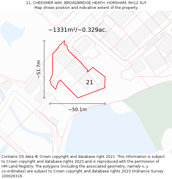 21, CHEESMER WAY, BROADBRIDGE HEATH, HORSHAM, RH12 3UY: Plot and title map