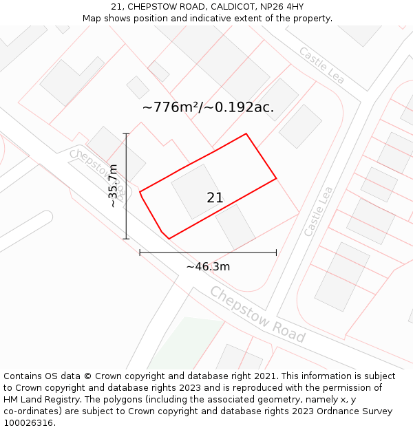 21, CHEPSTOW ROAD, CALDICOT, NP26 4HY: Plot and title map