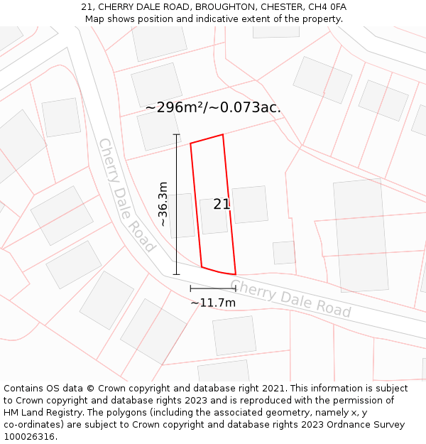 21, CHERRY DALE ROAD, BROUGHTON, CHESTER, CH4 0FA: Plot and title map
