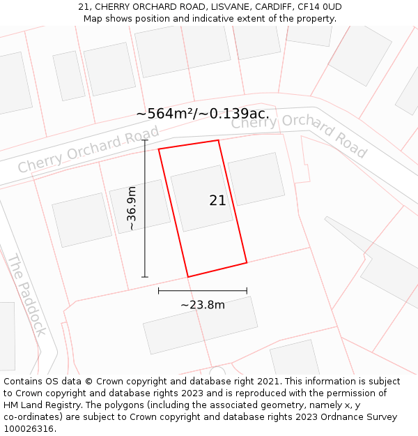 21, CHERRY ORCHARD ROAD, LISVANE, CARDIFF, CF14 0UD: Plot and title map