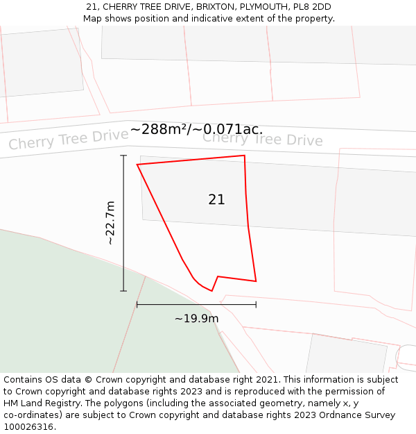 21, CHERRY TREE DRIVE, BRIXTON, PLYMOUTH, PL8 2DD: Plot and title map