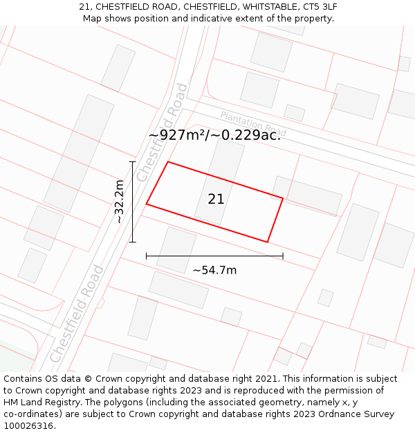 21, CHESTFIELD ROAD, CHESTFIELD, WHITSTABLE, CT5 3LF: Plot and title map