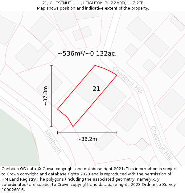 21, CHESTNUT HILL, LEIGHTON BUZZARD, LU7 2TR: Plot and title map