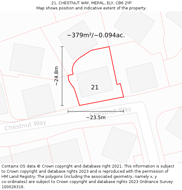 21, CHESTNUT WAY, MEPAL, ELY, CB6 2YP: Plot and title map