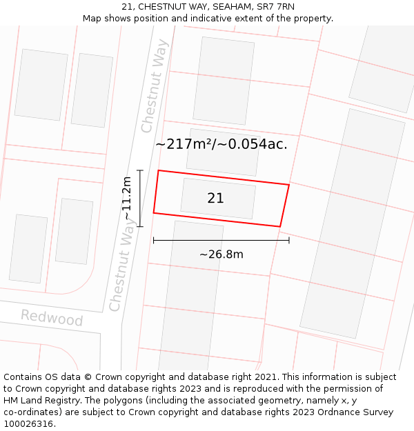 21, CHESTNUT WAY, SEAHAM, SR7 7RN: Plot and title map