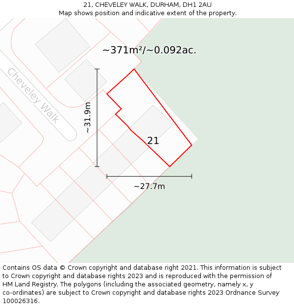 21, CHEVELEY WALK, DURHAM, DH1 2AU: Plot and title map