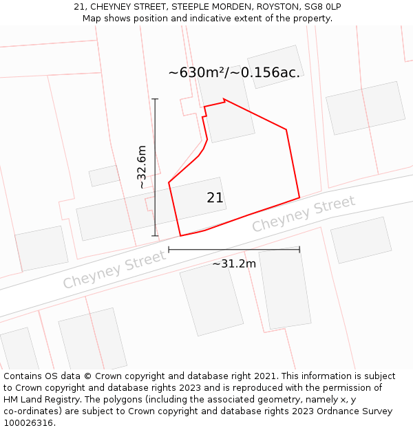 21, CHEYNEY STREET, STEEPLE MORDEN, ROYSTON, SG8 0LP: Plot and title map