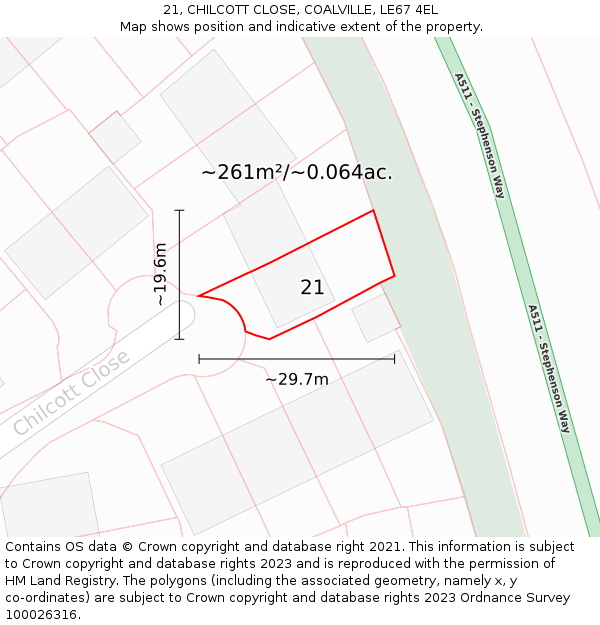 21, CHILCOTT CLOSE, COALVILLE, LE67 4EL: Plot and title map