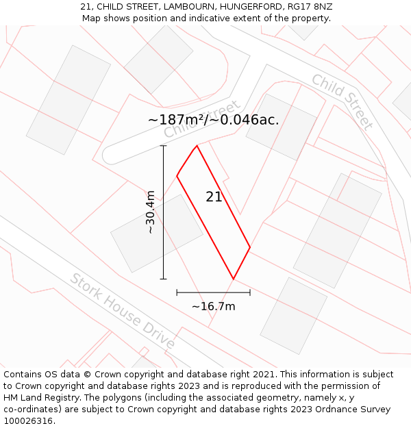 21, CHILD STREET, LAMBOURN, HUNGERFORD, RG17 8NZ: Plot and title map