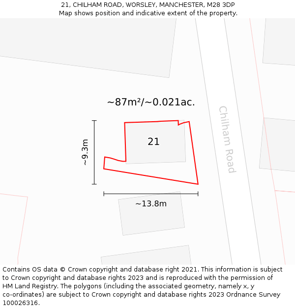 21, CHILHAM ROAD, WORSLEY, MANCHESTER, M28 3DP: Plot and title map