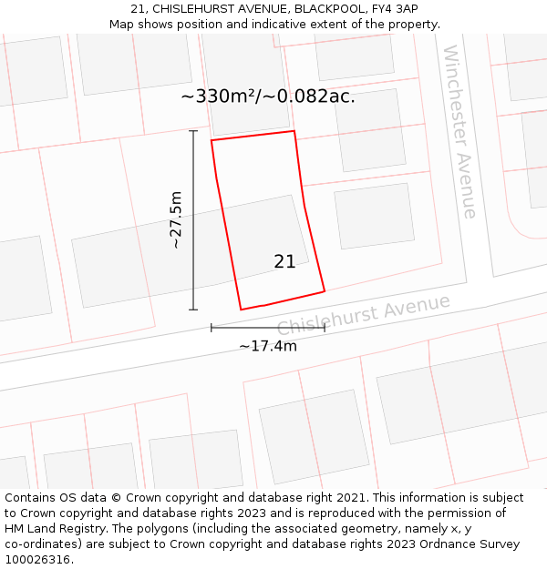 21, CHISLEHURST AVENUE, BLACKPOOL, FY4 3AP: Plot and title map