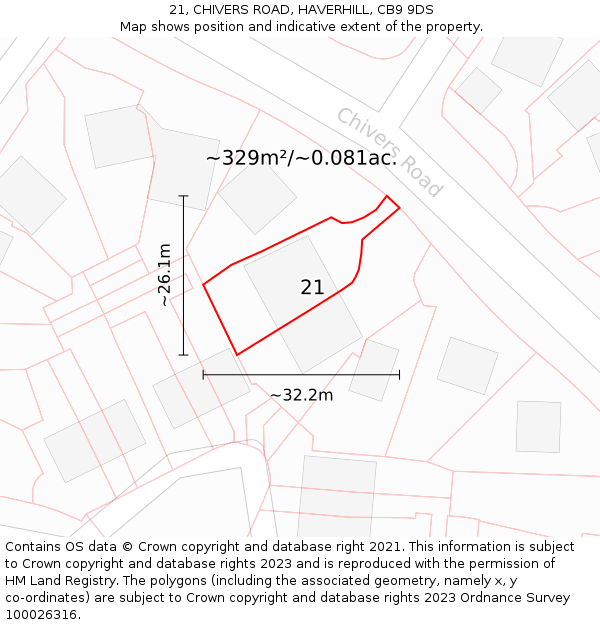 21, CHIVERS ROAD, HAVERHILL, CB9 9DS: Plot and title map