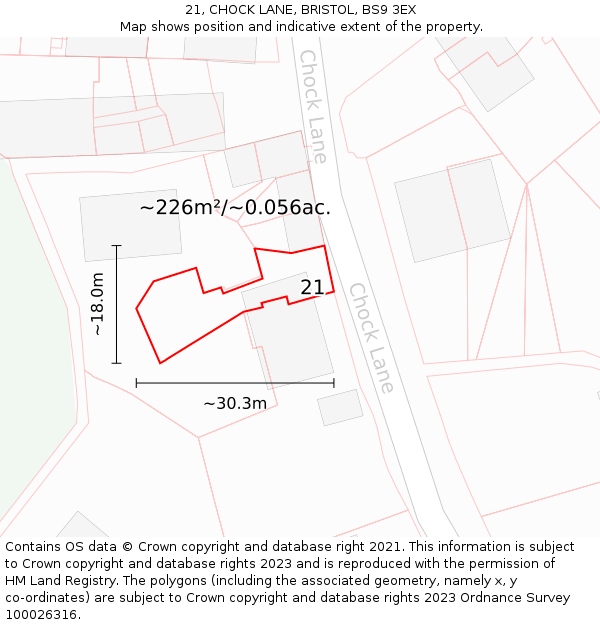 21, CHOCK LANE, BRISTOL, BS9 3EX: Plot and title map