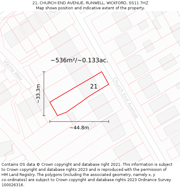 21, CHURCH END AVENUE, RUNWELL, WICKFORD, SS11 7HZ: Plot and title map