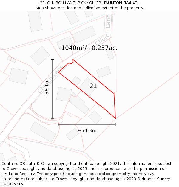 21, CHURCH LANE, BICKNOLLER, TAUNTON, TA4 4EL: Plot and title map