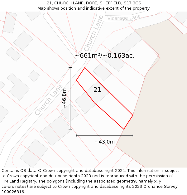 21, CHURCH LANE, DORE, SHEFFIELD, S17 3GS: Plot and title map