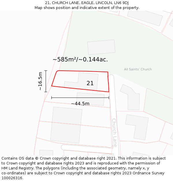 21, CHURCH LANE, EAGLE, LINCOLN, LN6 9DJ: Plot and title map