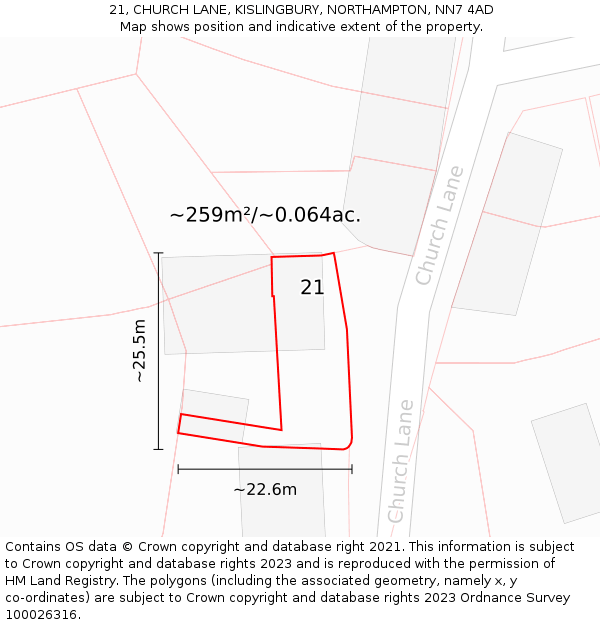 21, CHURCH LANE, KISLINGBURY, NORTHAMPTON, NN7 4AD: Plot and title map