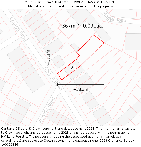 21, CHURCH ROAD, BRADMORE, WOLVERHAMPTON, WV3 7ET: Plot and title map