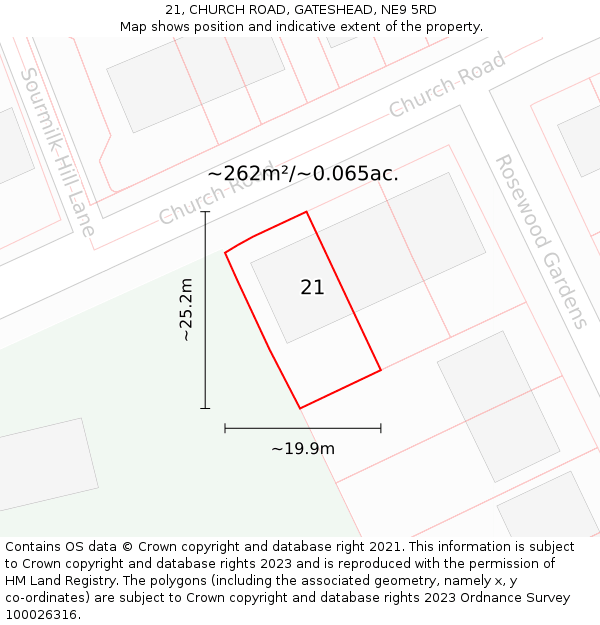 21, CHURCH ROAD, GATESHEAD, NE9 5RD: Plot and title map