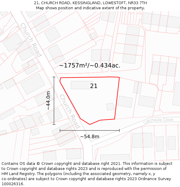 21, CHURCH ROAD, KESSINGLAND, LOWESTOFT, NR33 7TH: Plot and title map