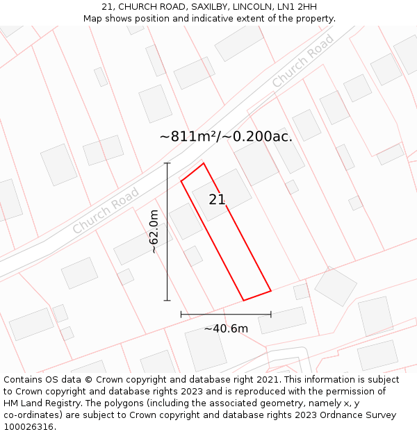 21, CHURCH ROAD, SAXILBY, LINCOLN, LN1 2HH: Plot and title map