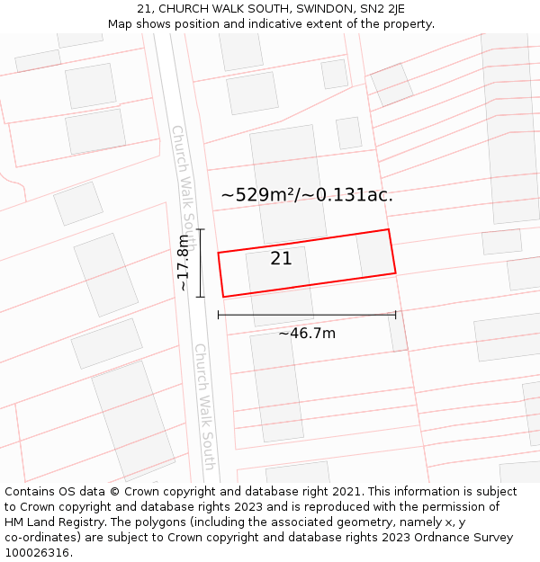 21, CHURCH WALK SOUTH, SWINDON, SN2 2JE: Plot and title map