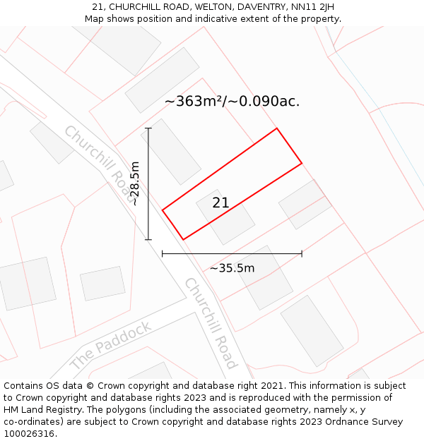 21, CHURCHILL ROAD, WELTON, DAVENTRY, NN11 2JH: Plot and title map