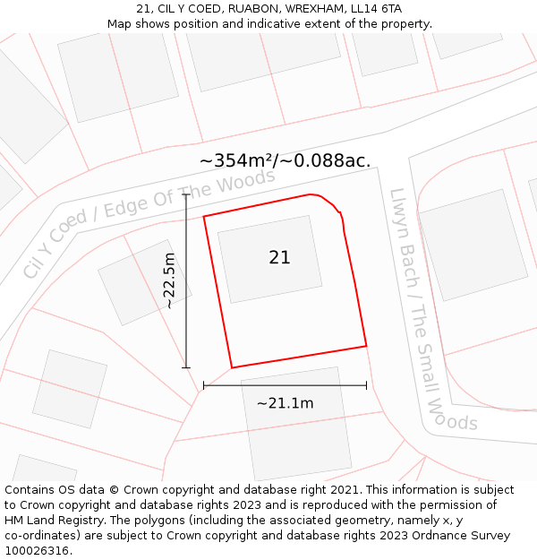 21, CIL Y COED, RUABON, WREXHAM, LL14 6TA: Plot and title map