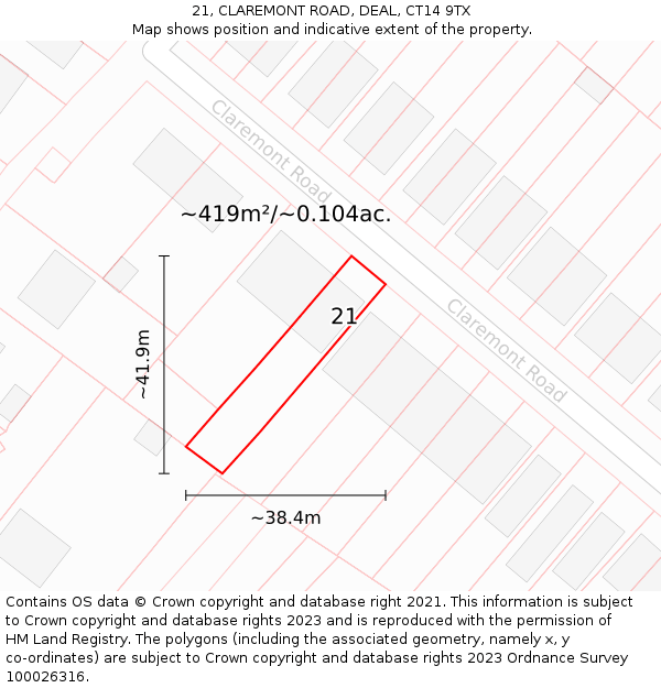 21, CLAREMONT ROAD, DEAL, CT14 9TX: Plot and title map