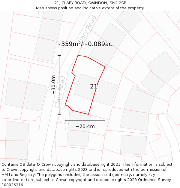 21, CLARY ROAD, SWINDON, SN2 2SR: Plot and title map