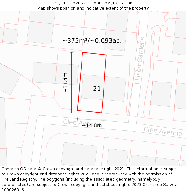 21, CLEE AVENUE, FAREHAM, PO14 1RR: Plot and title map