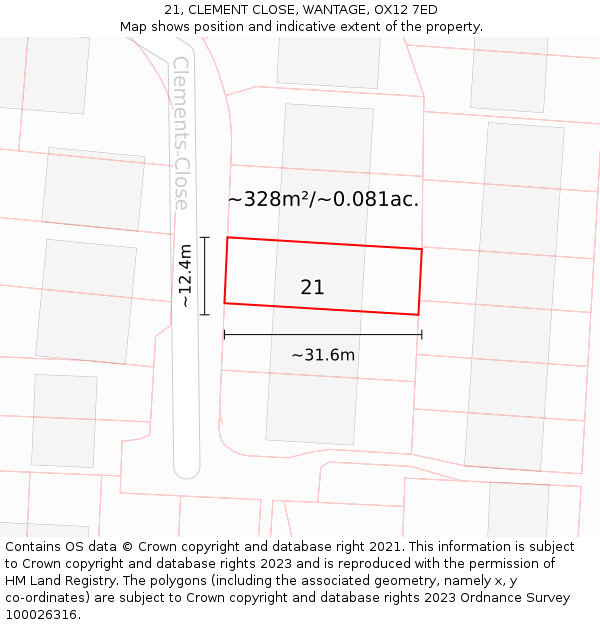 21, CLEMENT CLOSE, WANTAGE, OX12 7ED: Plot and title map