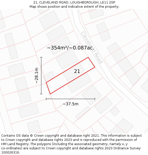 21, CLEVELAND ROAD, LOUGHBOROUGH, LE11 2SP: Plot and title map