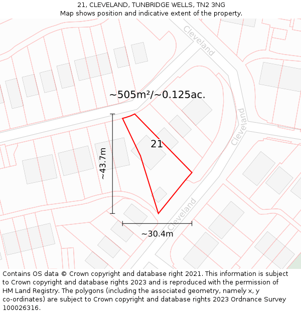 21, CLEVELAND, TUNBRIDGE WELLS, TN2 3NG: Plot and title map