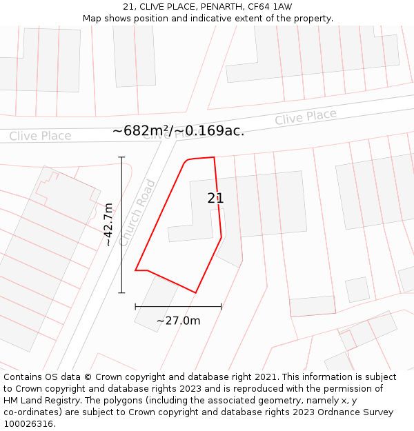 21, CLIVE PLACE, PENARTH, CF64 1AW: Plot and title map