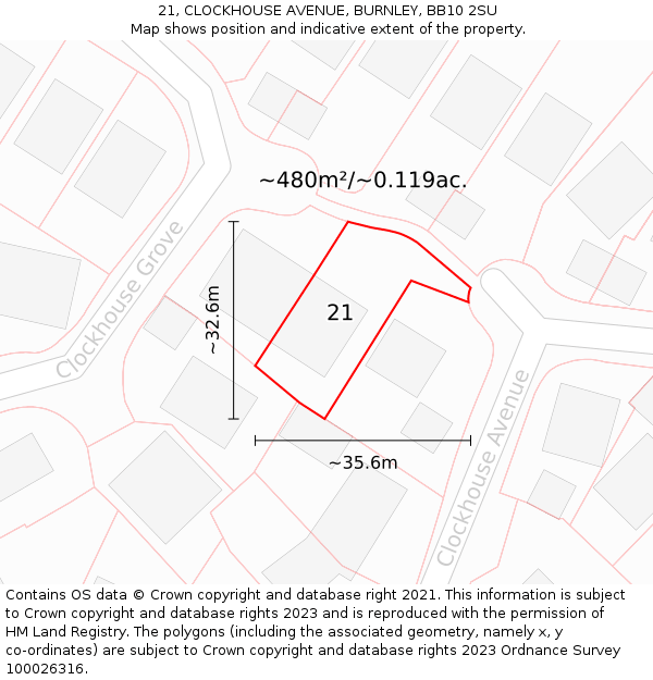 21, CLOCKHOUSE AVENUE, BURNLEY, BB10 2SU: Plot and title map