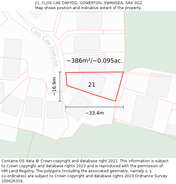 21, CLOS CAE DAFYDD, GOWERTON, SWANSEA, SA4 3GZ: Plot and title map