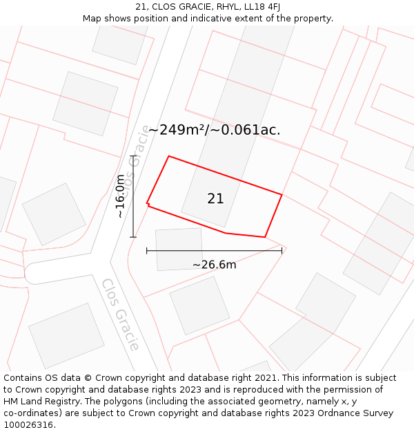 21, CLOS GRACIE, RHYL, LL18 4FJ: Plot and title map