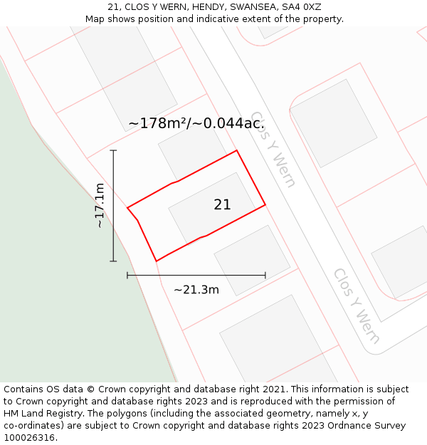 21, CLOS Y WERN, HENDY, SWANSEA, SA4 0XZ: Plot and title map