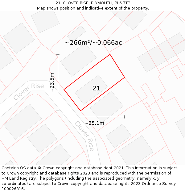 21, CLOVER RISE, PLYMOUTH, PL6 7TB: Plot and title map