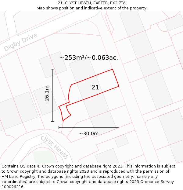 21, CLYST HEATH, EXETER, EX2 7TA: Plot and title map